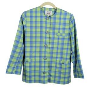 NWT Avoca Handweavers Plaid Oversized Wool Blazer Ireland Green Blue Size 42